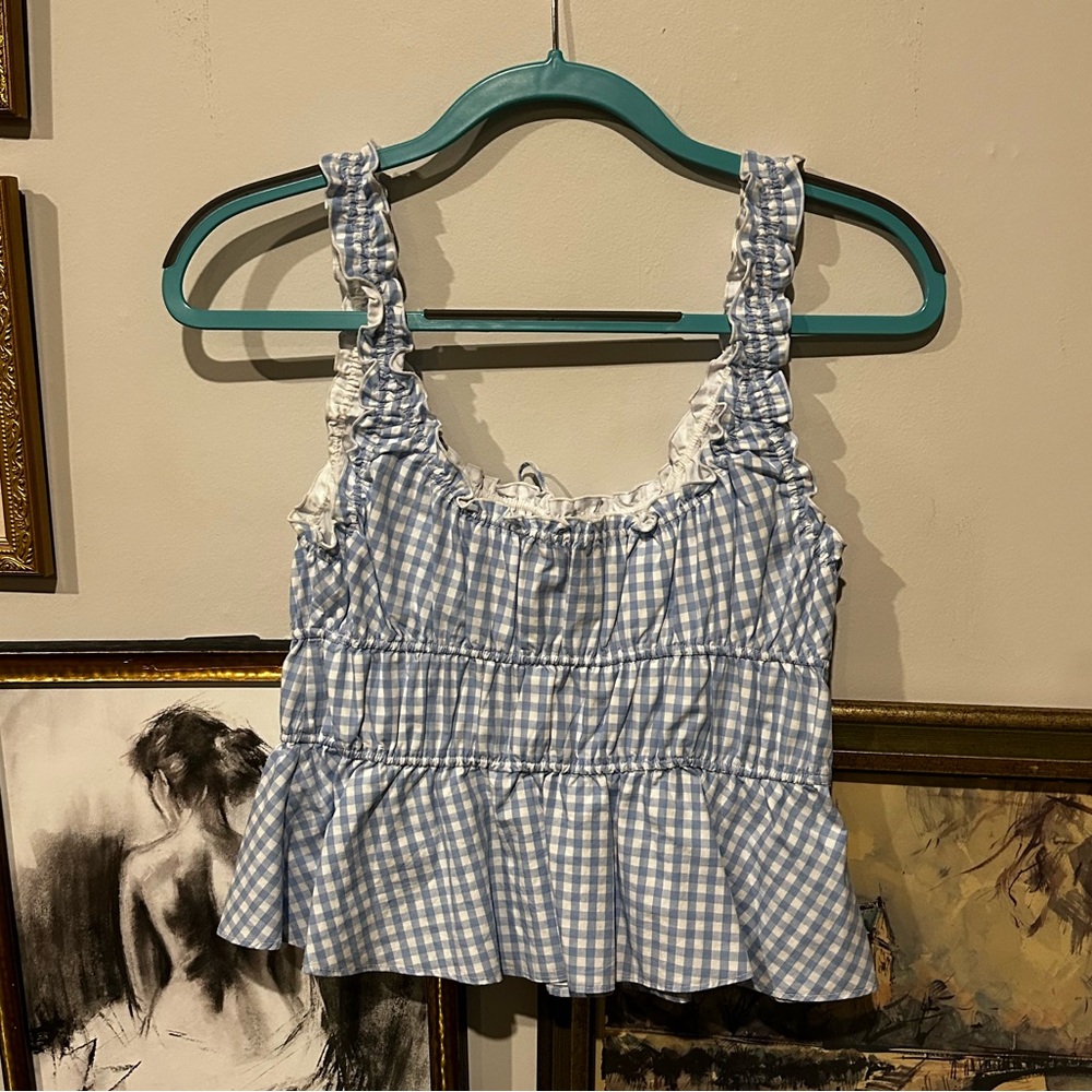 Sunday Best Blue Checkered Ruffle Blouse - Picture 3 of 3